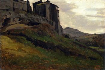 Jean-Baptiste-Camille Corot : Marino, Large Buildings on the Rocks